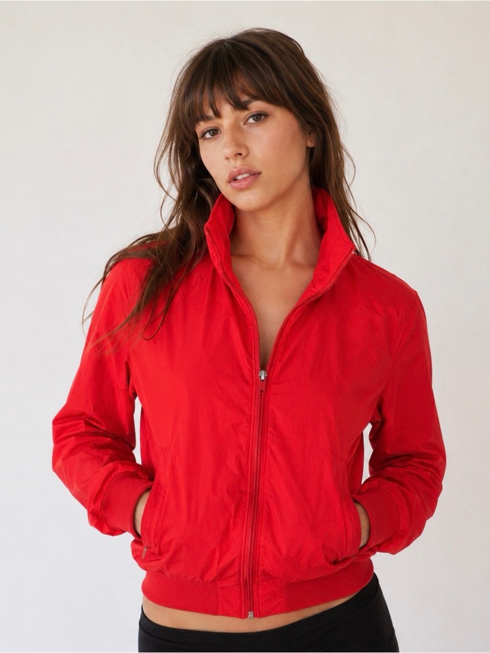 American Apparel Red Lightweight Nylon Zip-up Jacket